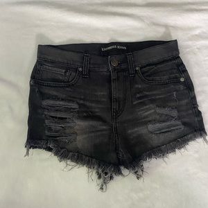 Black express distressed denim high rise shorts